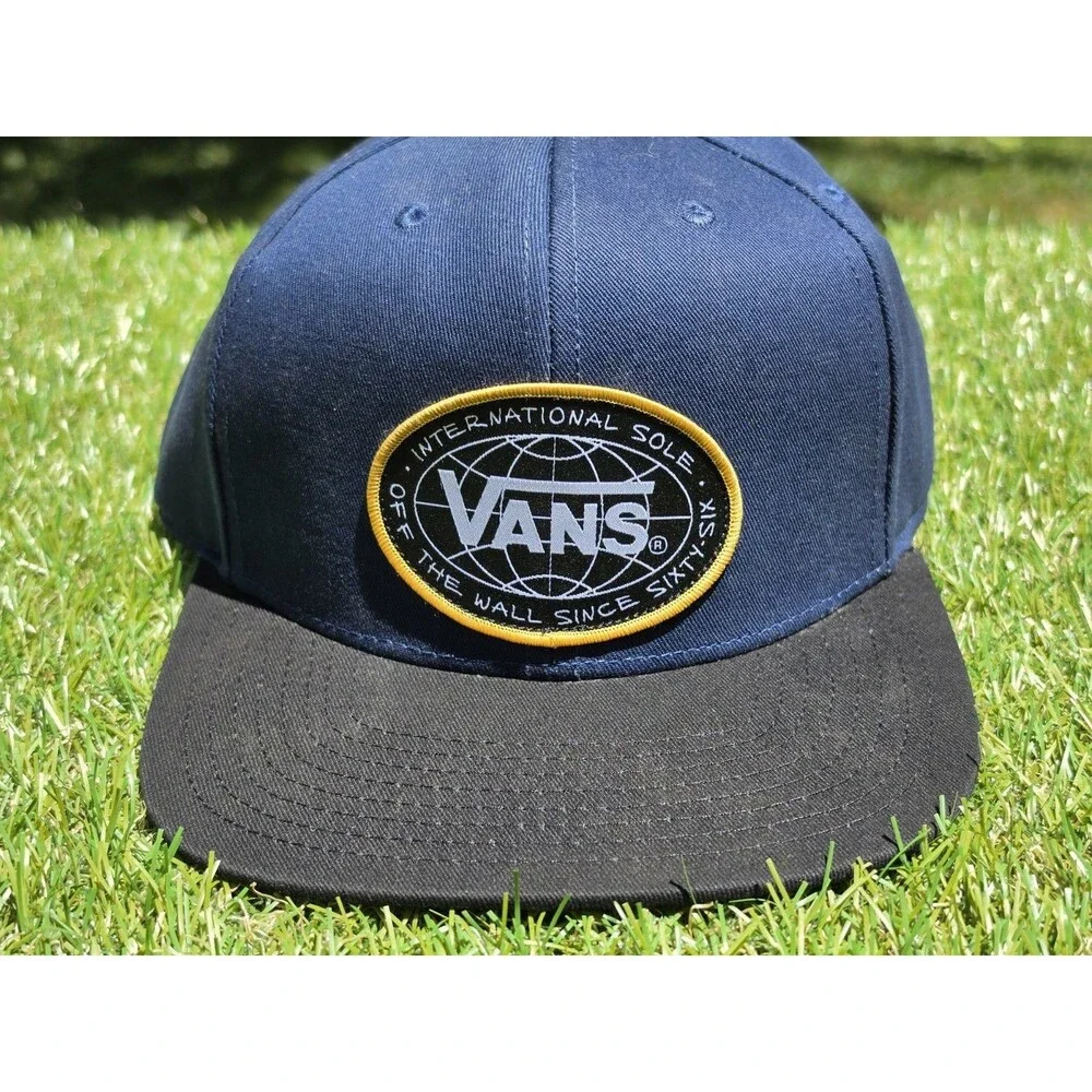 Vans Off The Wall International Sole Hat Cap Blue Black Rim Snapback Skater NWT